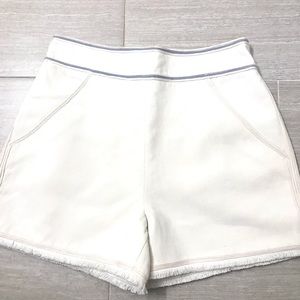 Talitha White High Rise Bermuda Cotton Shorts w/Frayed Hem Wide Waist Sz Large
